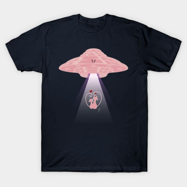 Cats In Love Alien UFO Abduction T-Shirt by TeeTees